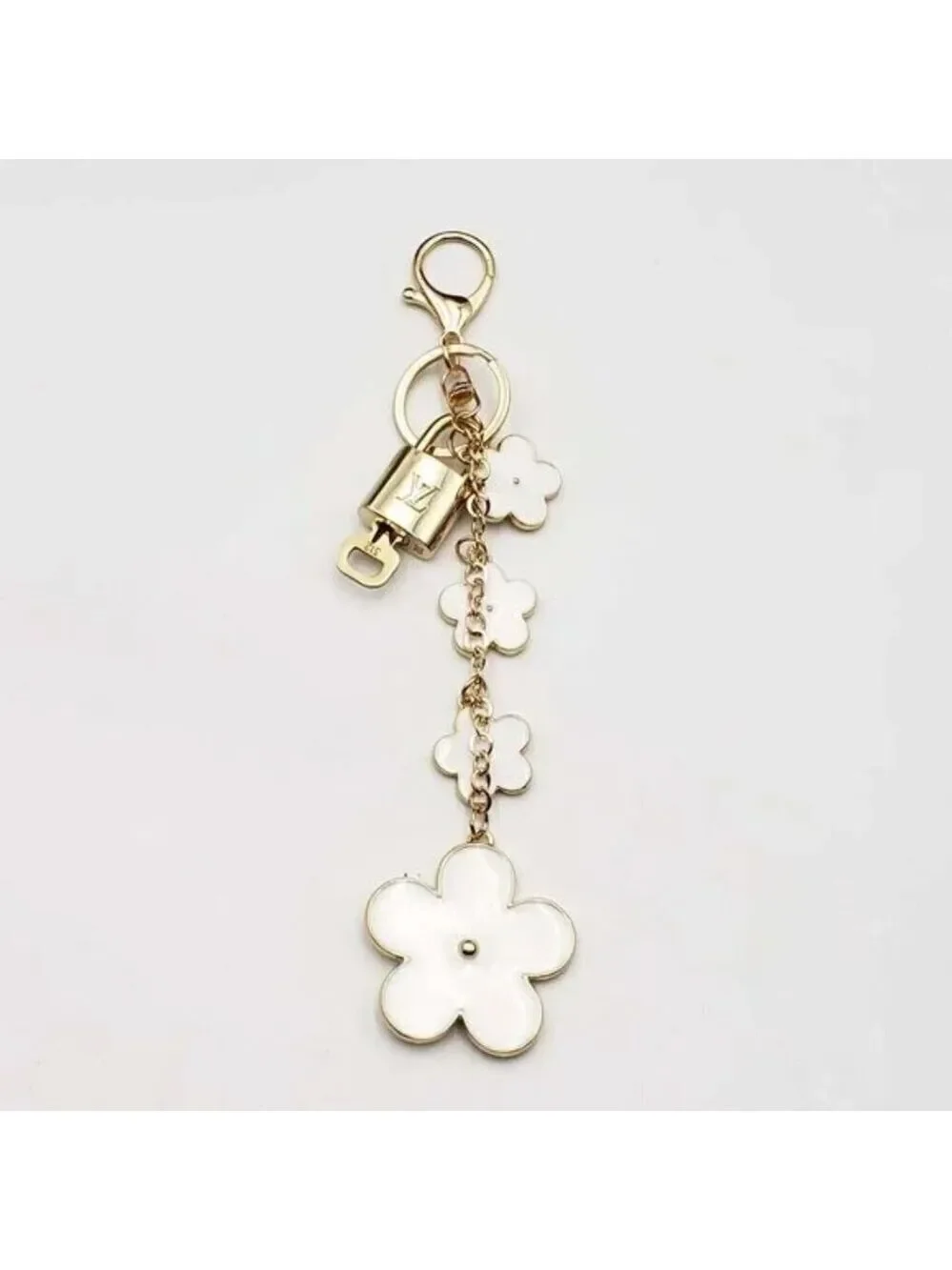 LV Gold Padlock 🔑 Authentic Louis Vuitton Charm + Unbranded Flower Keychain